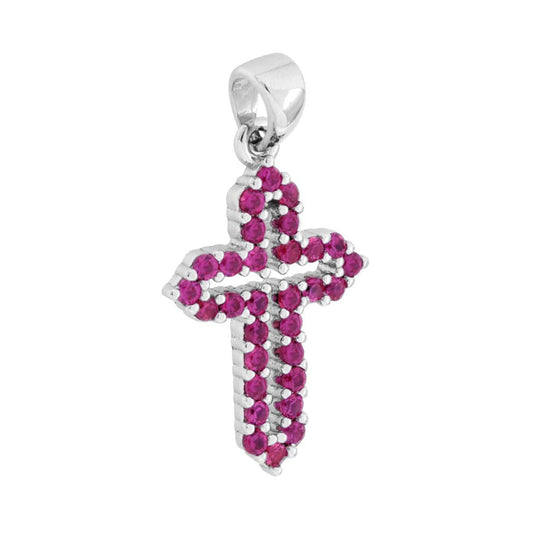 Anhänger Kreuz mit kubischem Zirkon Rubinrot in Silber 925, galvanisch rhodiniert - MeinSchmuckShop