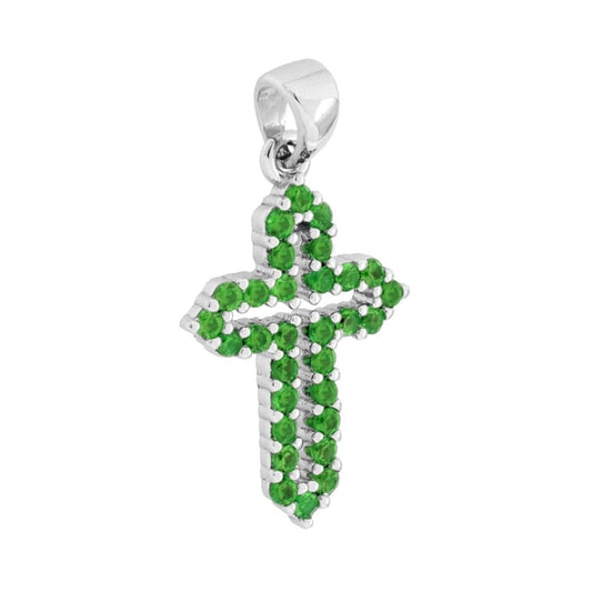Anhänger Kreuz mit emeraldgrünen Cubic Zirconia aus 925er Silber, rhodiniert - MeinSchmuckShop