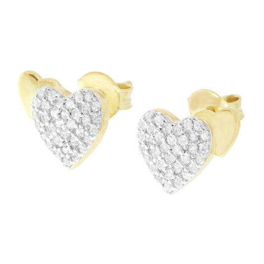 Herz-Ohrringe mit weißen Cubic Zirconia, aus 925er Silber, goldgalvanisiert. - MeinSchmuckShop