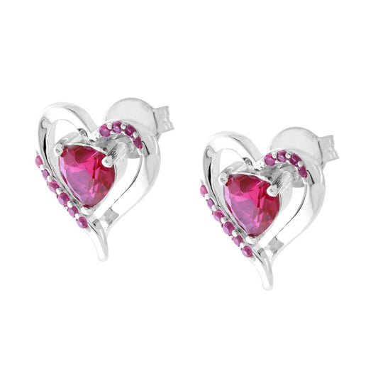 Ohrringe Herzrot Rubin Cubic Zirconia in Silber 925 rhodiniert - MeinSchmuckShop