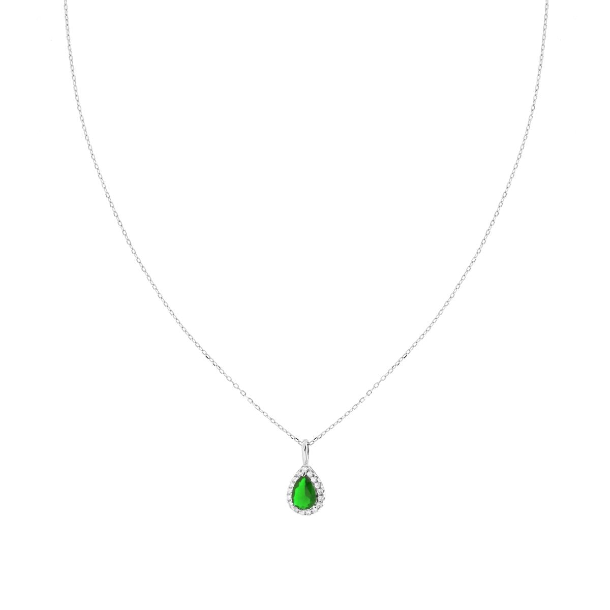 Kette aus Forzatina-Diamantierte Smaragdgrüne Tropfen, umrahmt von weißen Cubic Zirconia, aus 925er Silber rhodiniert galvanisch. - MeinSchmuckShop
