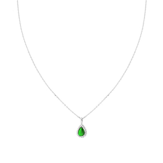 Kette aus Forzatina-Diamantierte Smaragdgrüne Tropfen, umrahmt von weißen Cubic Zirconia, aus 925er Silber rhodiniert galvanisch. - MeinSchmuckShop