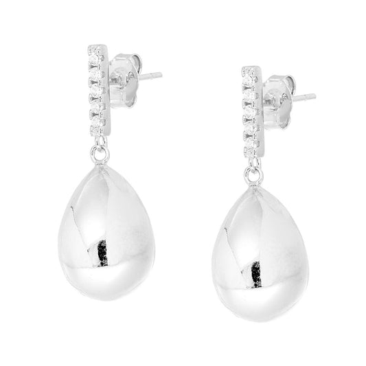 Ohrringe Tropfenanhänger und Bar mit weißen Cubic Zirconia aus 925er Silber rhodiniert - MeinSchmuckShop