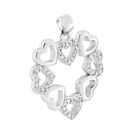Herz-Anhänger mit Herzchen und weißen Zirkonien, aus 925er Silber, rhodiniert - MeinSchmuckShop