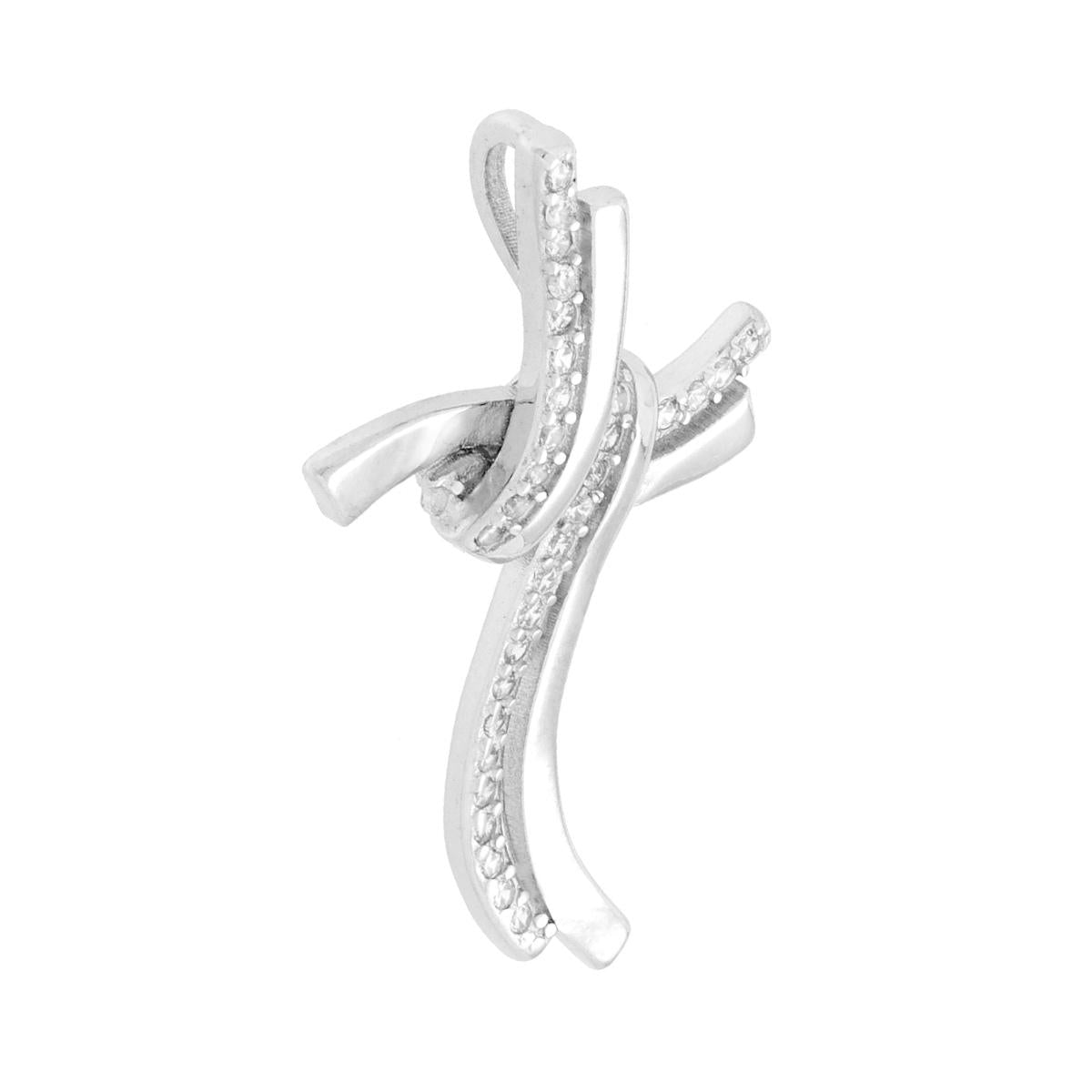 Kreuzanhänger mit Bändern und weißen Cubic Zirconia aus 925er Silber rhodiniert - MeinSchmuckShop