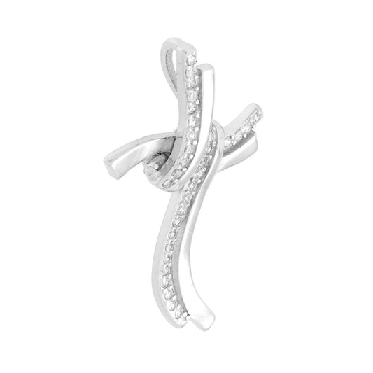 Kreuzanhänger mit Bändern und weißen Cubic Zirconia aus 925er Silber rhodiniert - MeinSchmuckShop