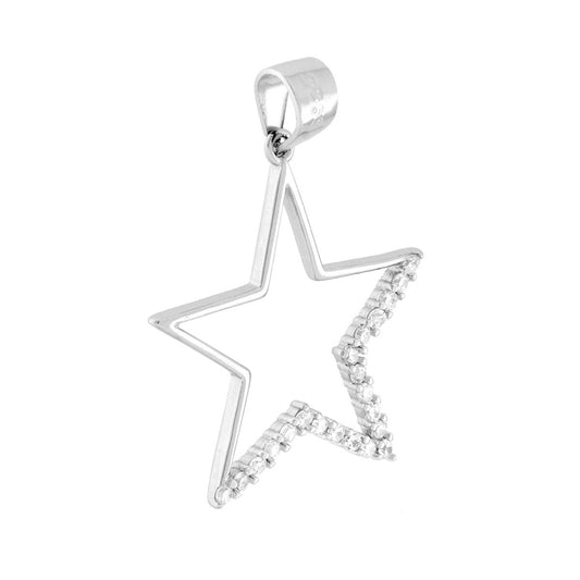 Sternanhänger mit weißen Cubic-Zirconia-Steinen in 925er Silber rhodiniert - MeinSchmuckShop