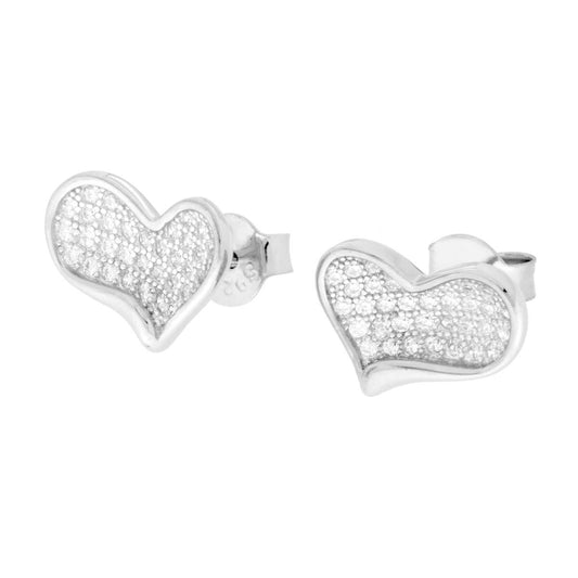 Herz-Ohrringe mit weißen Cubic-Zirconia, 925er Silber, rhodiniert. - MeinSchmuckShop