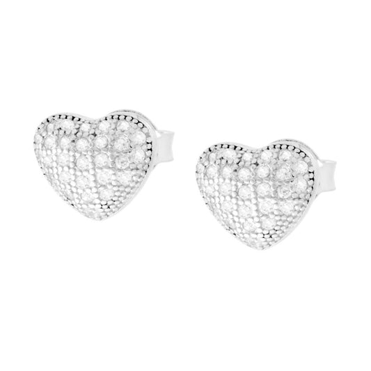 Herz-Ohrringe mit weißen Cubic Zirconia aus 925er Silber, rhodiniert - MeinSchmuckShop