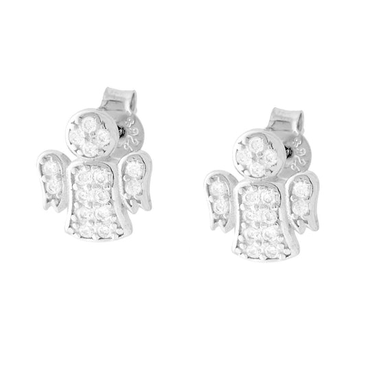 Engel-Ohrringe mit weißen Cubic Zirconia aus 925er Silber, rhodiert - MeinSchmuckShop