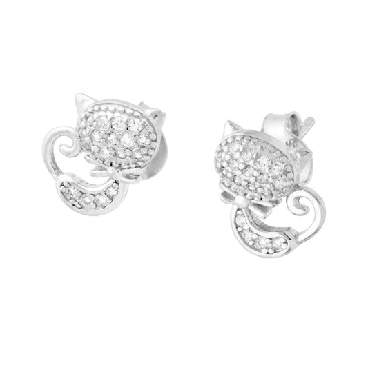 Ohrringe Katze mit weißen Cubic Zirconia aus 925er Silber, rhodiniert - MeinSchmuckShop
