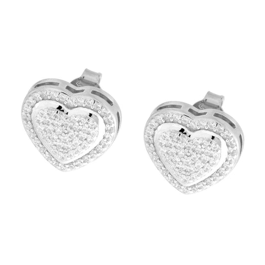 Herz-Ohrringe mit weißen Cubic Zirconia in Silber 925, rhodiniert. - MeinSchmuckShop