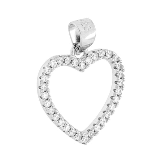 Herzanhänger mit weißen Cubic Zirconia, 925er Silber, rhodiniert - MeinSchmuckShop
