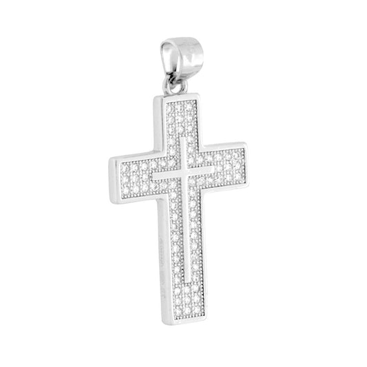 Kreuzanhänger mit weißen Cubic Zirconia aus 925er Silber, rhodiniert - MeinSchmuckShop