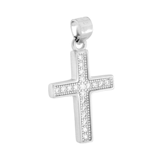 Kreuzanhänger mit weißen Zirkonien, Silber 925, rhodiniert - MeinSchmuckShop