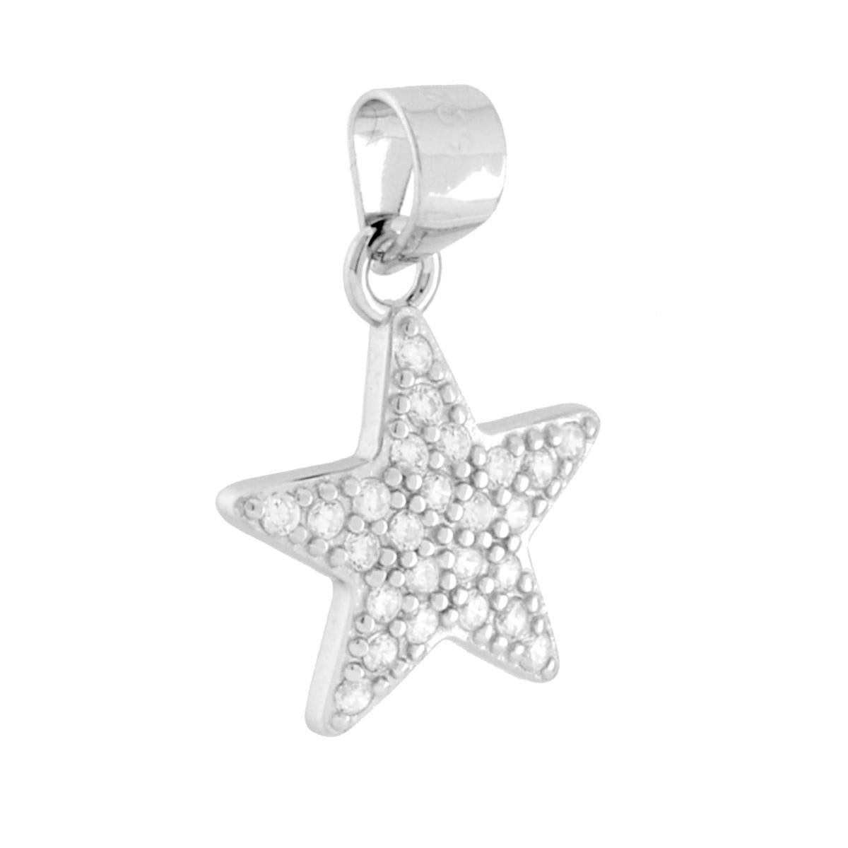 Sternanhänger mit weißen Cubic Zirconia aus 925er Silber, galvanisch rhodiniert - MeinSchmuckShop