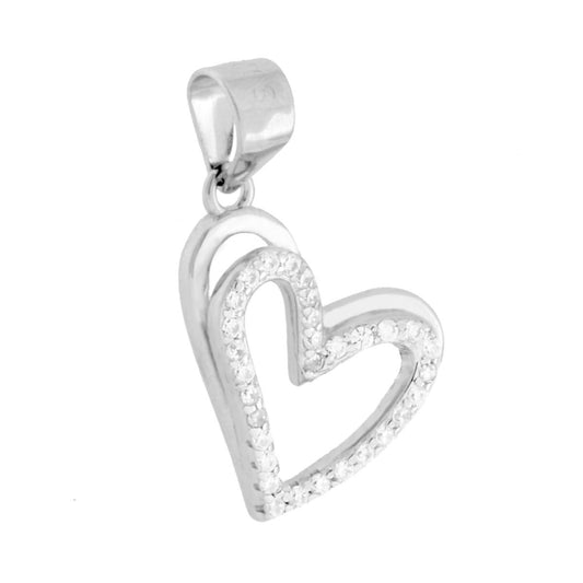 Doppelherz-Anhänger mit weißen Cubic Zirconia aus 925er Silber, galvanisch rhodiniert - MeinSchmuckShop