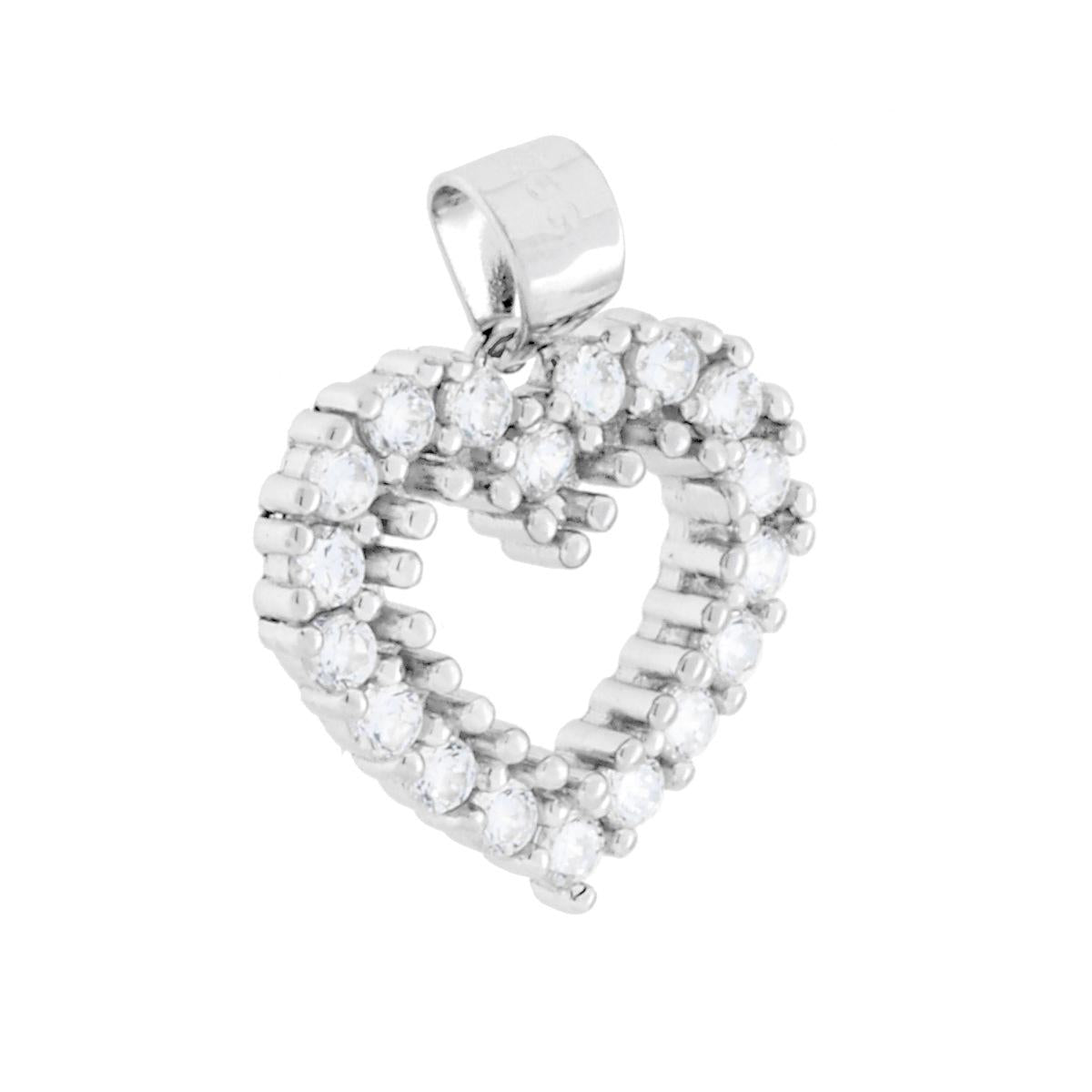 Herzanhänger mit weißen Cubic Zirconia in 925er Silber rhodiniert - MeinSchmuckShop