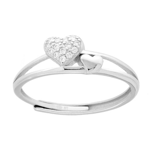 Doppelbandring mit Herzen und weißen Cubic Zirconia, aus 925er Silber, rhodiniert (galvanisch) Rhodium. - MeinSchmuckShop