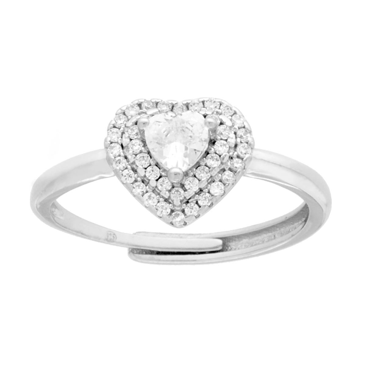 Solitärring mit Herz aus weißem Cubic Zirconia, Silber 925, galvanisch rhodiniert - MeinSchmuckShop