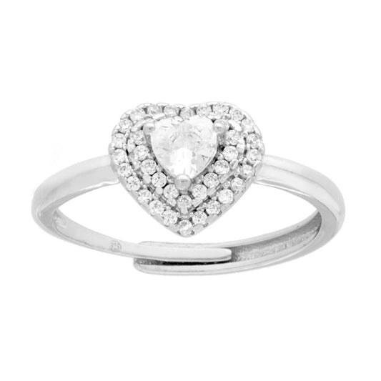 Solitärring mit Herz aus weißem Cubic Zirconia, Silber 925, galvanisch rhodiniert - MeinSchmuckShop