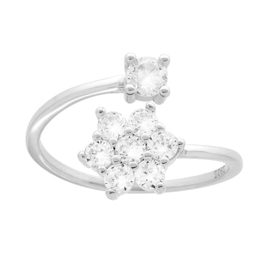 Ring Gegenüber Blume und Lichtpunkt mit weißen Cubic Zirconia aus 925er Silber, rhodiniert - MeinSchmuckShop