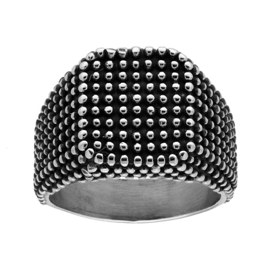 Ring Chevalier Pallinato mit quadratischem Schild aus gebürstetem Stahl - MeinSchmuckShop