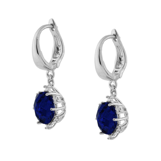 Ohrringe in Kreisen mit blauem Cubic-Zirkonia, runder Saphir-Anhänger, aus 925er Silber, rhodiniert. - MeinSchmuckShop