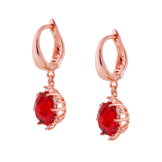 Kreisohrringe mit rubinrotem Cubic Zirconia, rund, Anhänger aus 925er Silber, rosé galvanisiert - MeinSchmuckShop