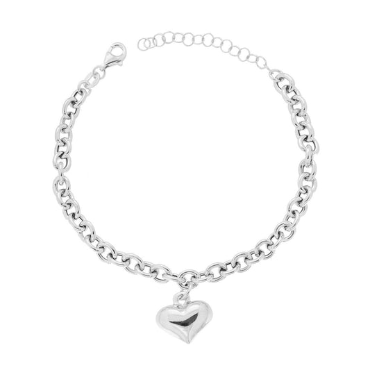 Armband mit Forzatina-Kette und aufgeblasenem Herz-Anhänger aus Silber 925, rhodiniert - MeinSchmuckShop