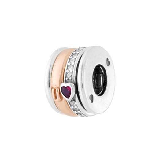 Universaler Charms-Distanziator I Love U mit rotierenden Ringen, Herz, Kubischer Zirkon, Rubinrot und Weiß, aus Silber 925, galvanisch Rhodium- und Rosébeschichtung - MeinSchmuckShop