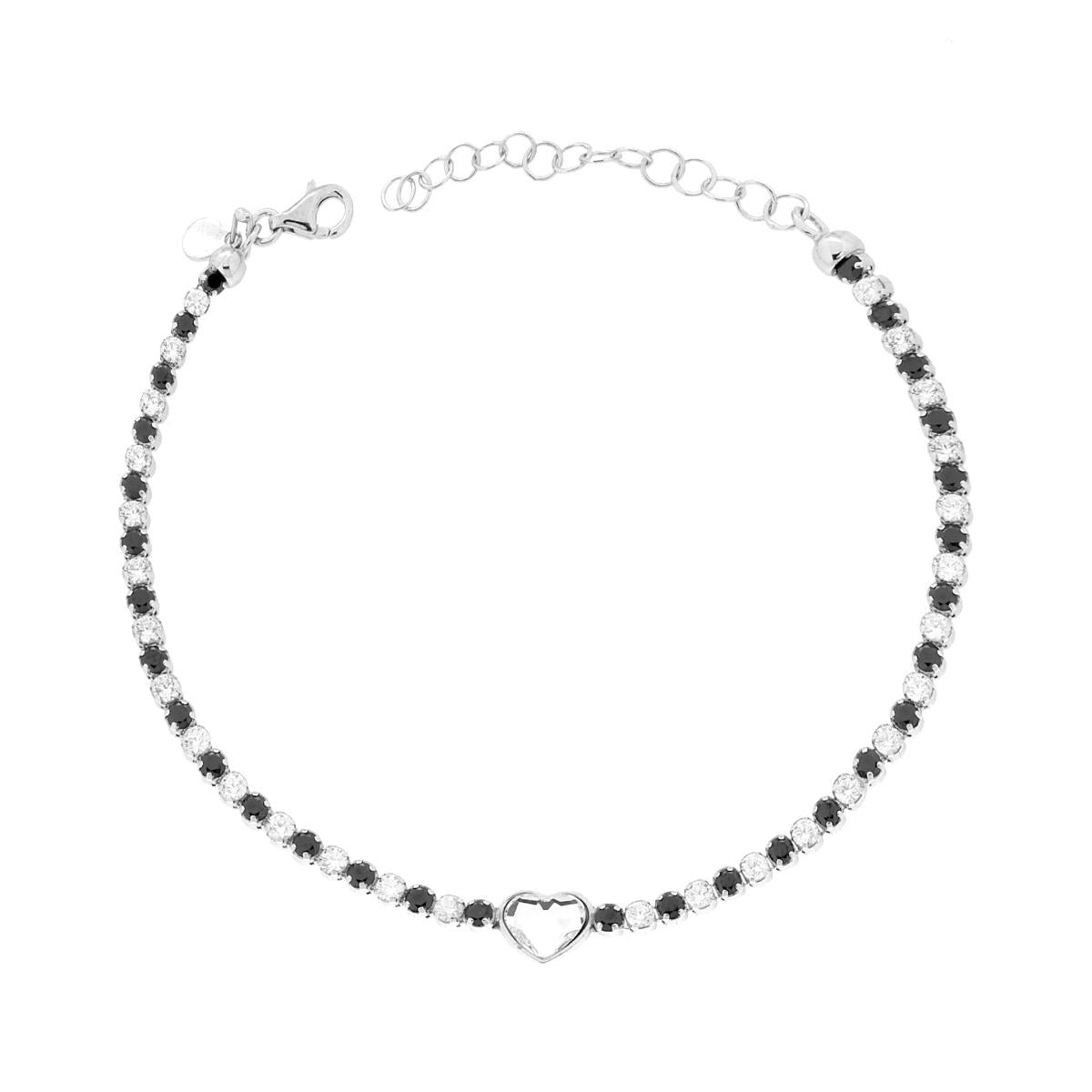 Tennisarmband Griffe cm 16+4 mit Zirkonen 2 mm, schwarz und weiß abwechselnd, Silber 925 rhodiniert. - MeinSchmuckShop