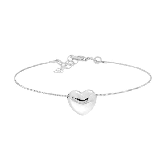 Armband Filo Torchon halbstarr mit konvexem Herz aus Silber 925, rhodiniert galvanisch - MeinSchmuckShop