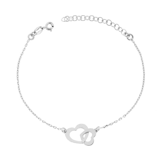 Armband mit Forzatina-Kette, diamantiert, mit gekreuzten Herzen, aus 925er Silber, rhodiniert - MeinSchmuckShop