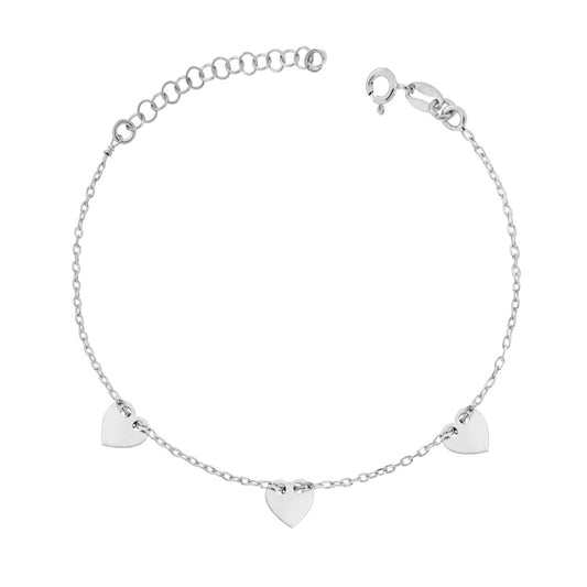 Armband Kette feine Gliederkette diamantiert mit durchgehenden Herzen, in 925er Silber rhodiniert (Galvanik Rhodium) - MeinSchmuckShop