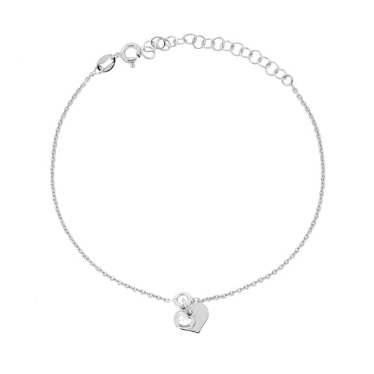 Armband Ketten-Forzatina diamantiert mit glatten Herzen und Cubic Zirconia Weiß aus 925er Silber, rhodiniert - MeinSchmuckShop