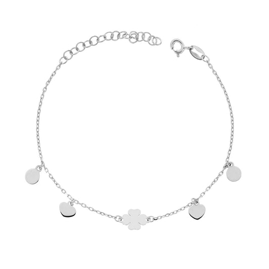 Armband Kette Forzatina Diamantierte mit Herzen und Kleeblatt, rhodiniert galvanisch in Silber 925 - MeinSchmuckShop