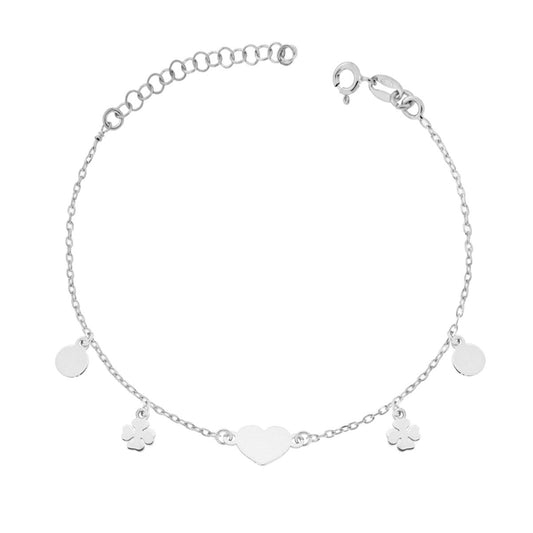 Armbandkette Forzatina diamantiert mit Herz und vierblättrigem Kleeblatt, schlicht in Silber 925, Rhodium-Galvanik - MeinSchmuckShop