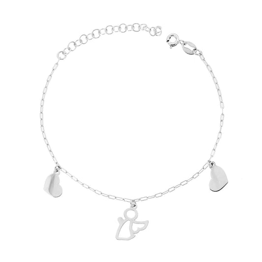 Armband aus einer verlängerten Forzatina-Kette, diamantiert, mit Herzen und Engel, rhodiniert 925er Silber - MeinSchmuckShop