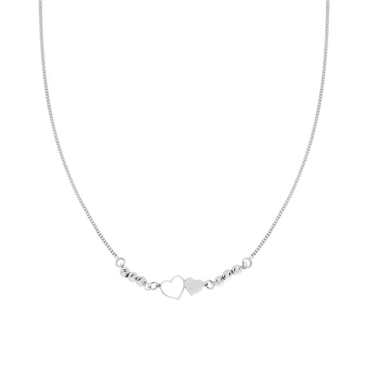 Kette Grumetta-Kette und diamantierte Kugeln mit Herzen aus Silber 925, rhodiniert - MeinSchmuckShop
