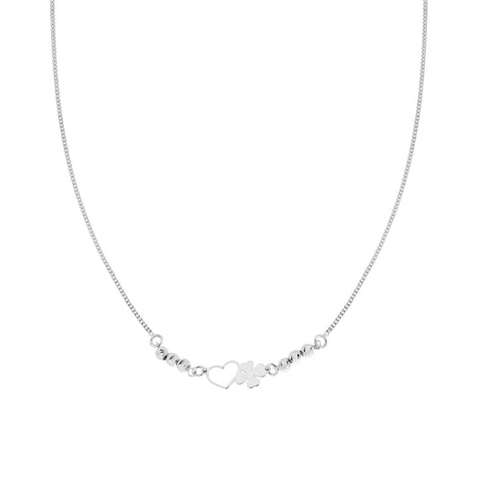 Halskette Grumetta-Kette und diamantierte Kugeln mit Herz und Kleeblatt aus Silber 925, galvanisch rhodiniert - MeinSchmuckShop