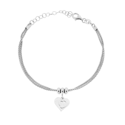 Armband aus zwei Fäden, koreanische Kette, mit hängenden Herzen, aus Silber 925, rhodiniert. - MeinSchmuckShop