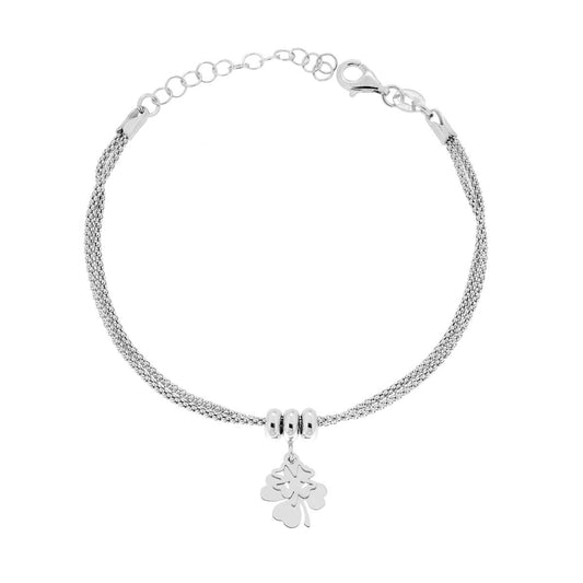Zweifaden-Armband mit koreanischer Kette und vierblättrigen Anhängern aus 925er Silber, rhodiniert. - MeinSchmuckShop