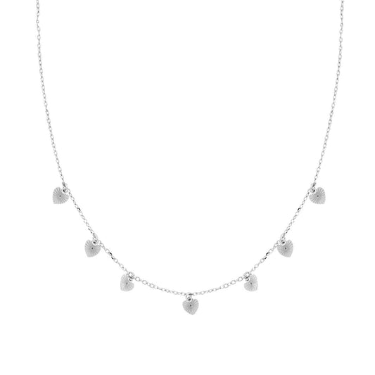 Kette mit diamantierter Forzatina-Kette, mit diamantierten Herzen als Anhänger, aus 925er Silber, rhodiniert galvanisch - MeinSchmuckShop
