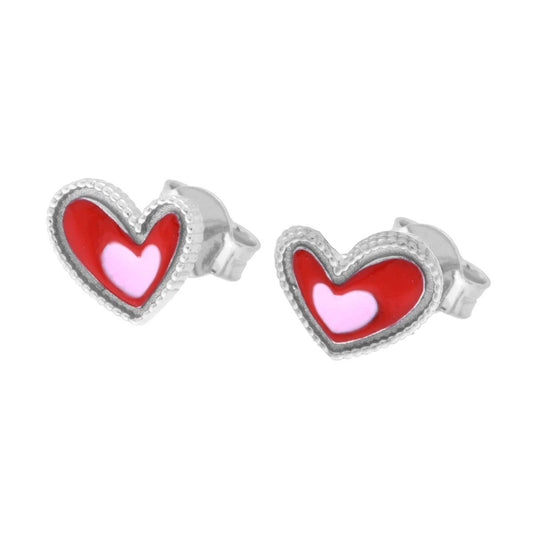 Herz-Ohrringe mit rosa und roter Emaille aus 925er Silber, rhodiniert. - MeinSchmuckShop