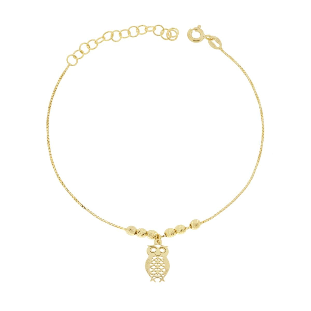 Armband Venezianerkette und diamantierte Kugeln mit Eule, aus 925er Silber, goldgalvanisiert - MeinSchmuckShop