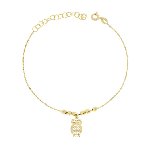Armband Venezianerkette und diamantierte Kugeln mit Eule, aus 925er Silber, goldgalvanisiert - MeinSchmuckShop