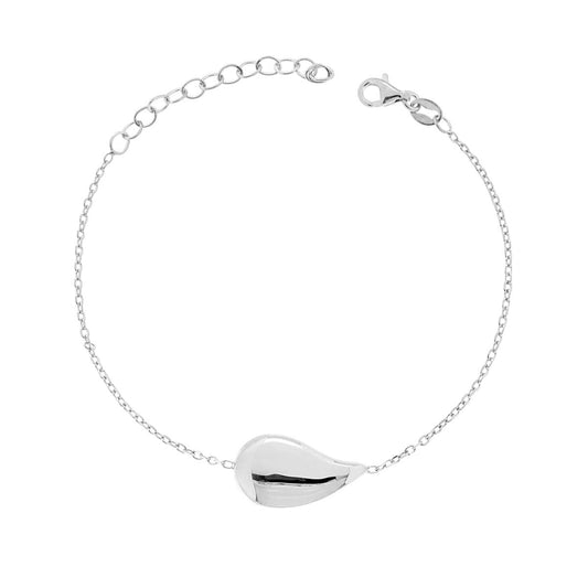 Armband aus Forzatina-Kette, diamantierte Ausführung, mit bombiertem Tropfenanhänger, Silber 925, galvanisch Rhodiumbeschichtet - MeinSchmuckShop