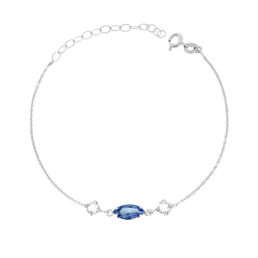 Armband Forzatina-Kette diamantiert, mit Lichtpunkten, rund- und Marquise-Kristallen in Weiß und Blau, aus 925er Silber, rhodiniert. - MeinSchmuckShop
