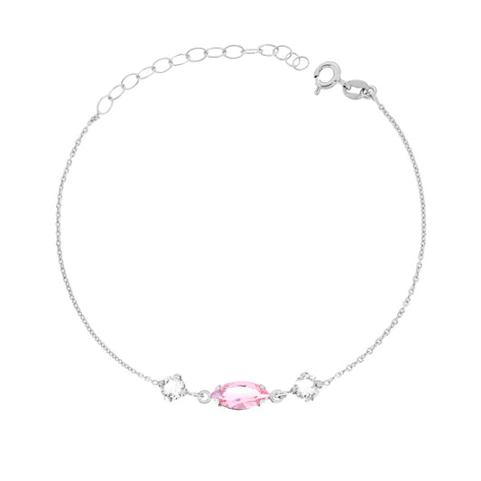 Armband mit Forzatina-Kette, diamantiert, mit Lichtpunkten in runder und Marquise-Form, Kristallen in Weiß und Rosa, aus 925er Silber, rhodiniert. - MeinSchmuckShop